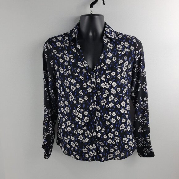 Express Tops - Express the portofino blouse button down shirt S blue floral womens 2164 slim f